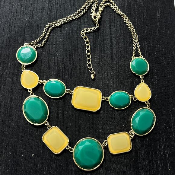 Anna & Ava 2-strand Statement Necklace Gold tone Chain Yellow Green 17-20 Inches - Picture 2 of 3